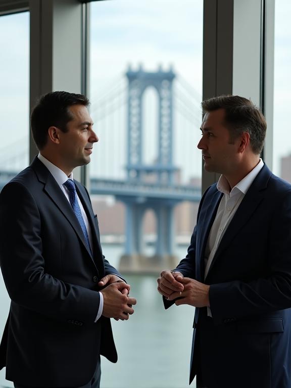 Consultants discussing financial charts in a New York office
